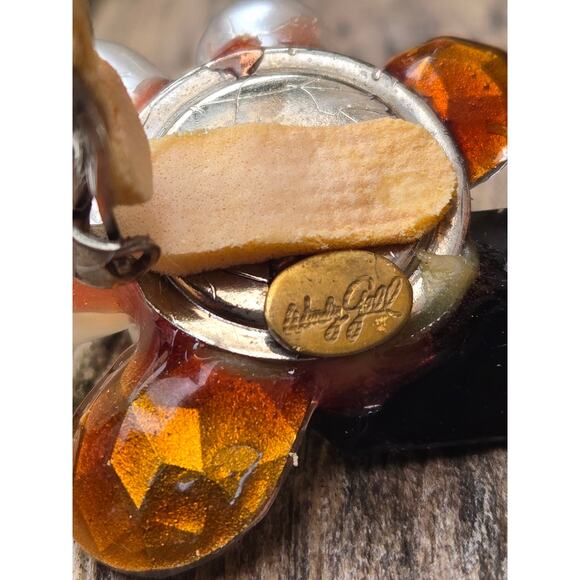 Vintage Wendy Gell Black Faux Pearl & Crystal Rhinestone Runway Clip On Earrings - Picture 8 of 9